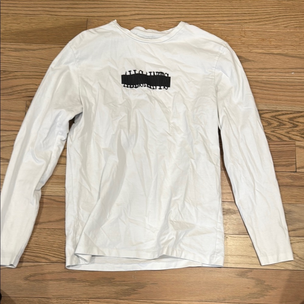 AllSaints White Long Sleeve Shirt with Black Graphic
